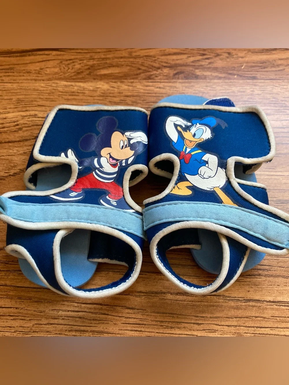 5/$15 USED Disney Blue Mickey & Donald Duck Kids Sandals 12-18 Months
